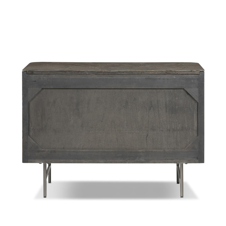 Black Oak and Stone 2-Drawer Nightstand with Brass Handles
