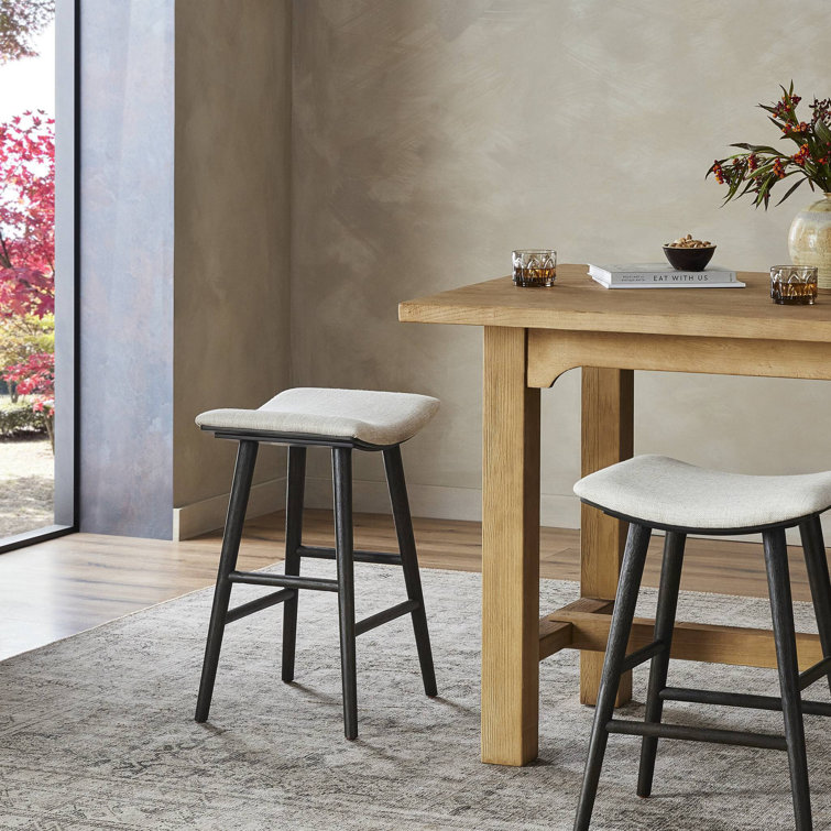 Essence Natural Cream Wood Saddle Style Backless Counter Stool