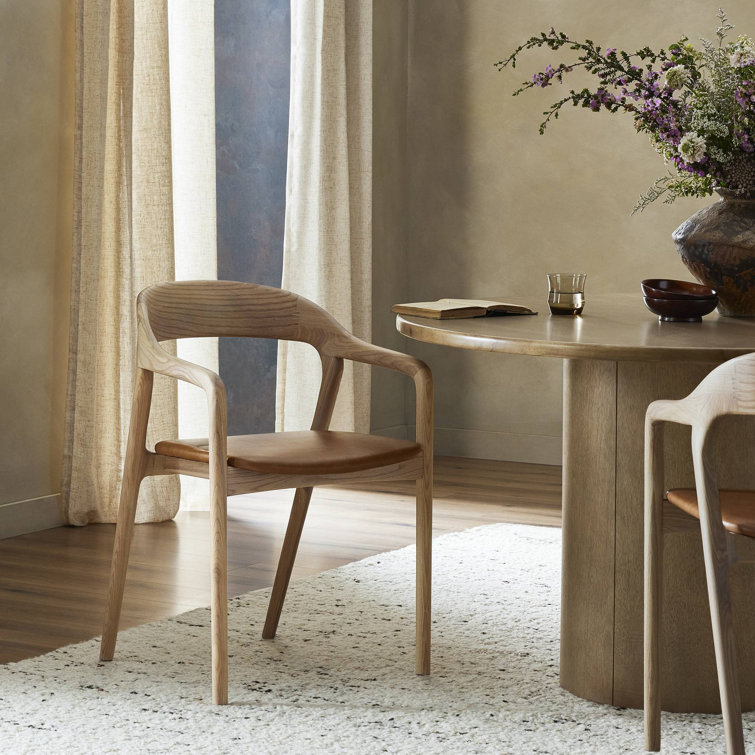 Sonoma Black Genuine Leather and Ash Wood Arm Chair