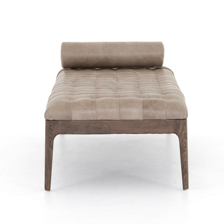 Modern Sonoma Grey 71.5" Tufted Leather Bench with Bolster Pillow