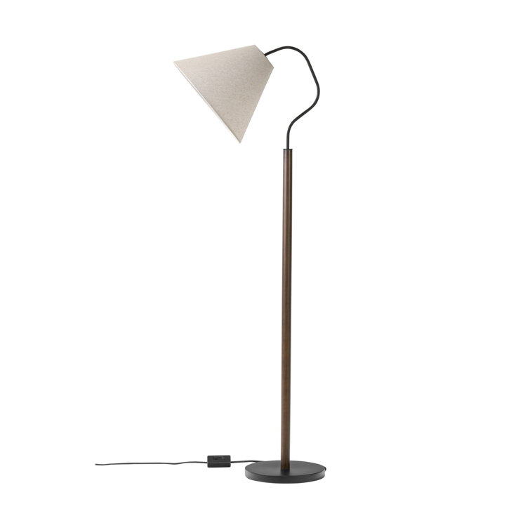 Black Adjustable Arc Floor Lamp with Linen Shade