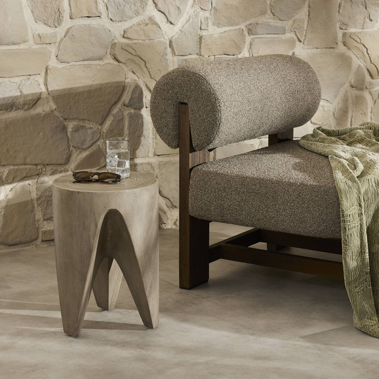 Contemporary Gray Teak Round Side Table - 12" Indoor/Outdoor