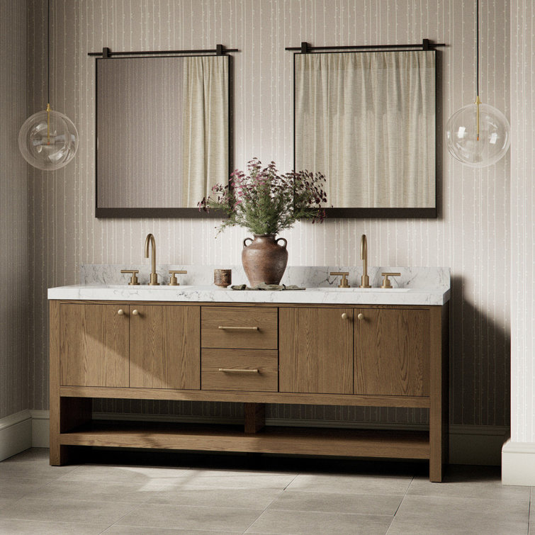 72" Double Vanity in Washed Natural Oak and Carrara Marble