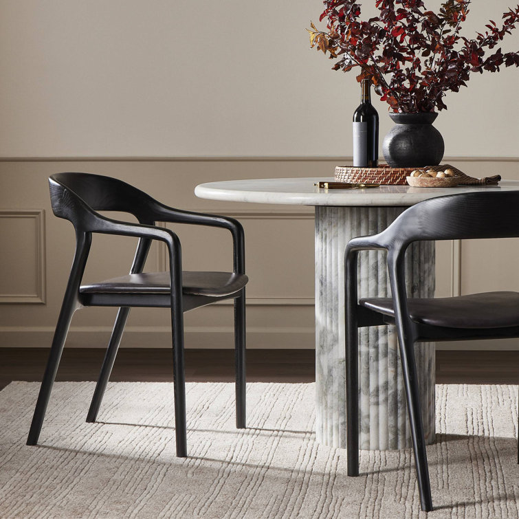 Sonoma Black Genuine Leather and Ash Wood Arm Chair