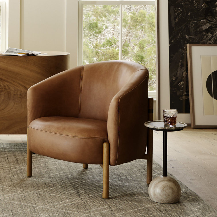 Palermo Cognac Leather Barrel Accent Chair with Toasted Oak Base