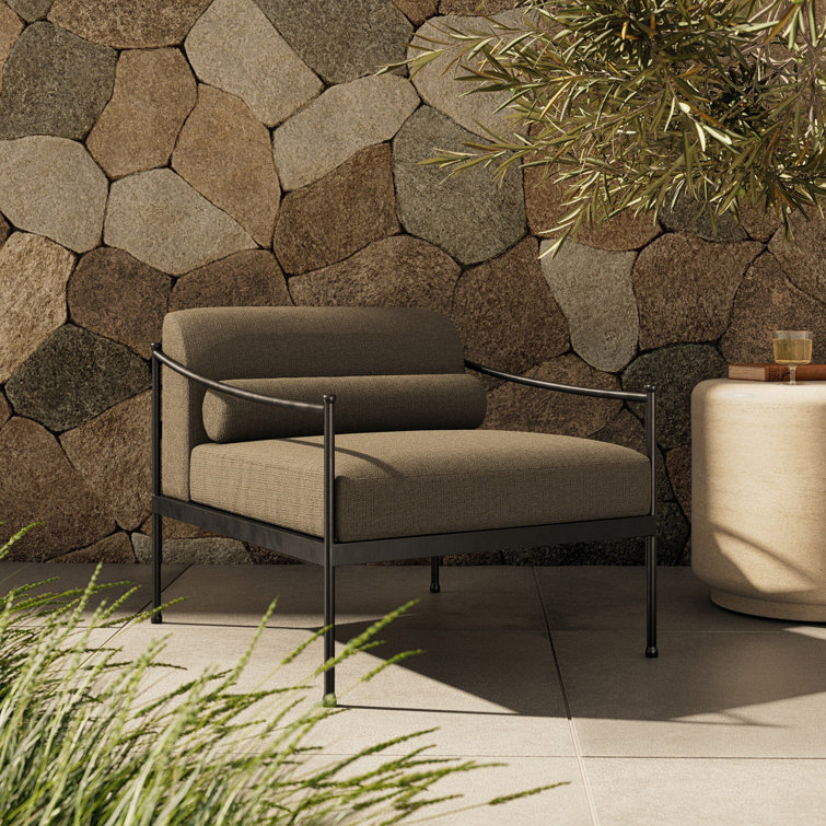 Taupe Woven Aluminum Outdoor Accent Chair with Cushions