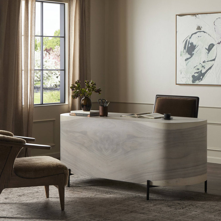 Caramel Wood Executive Desk with Drawer and Shelves