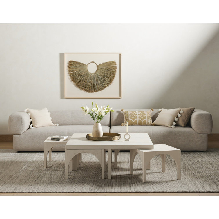 Whitewashed Oak Contemporary Nesting Square Coffee Table