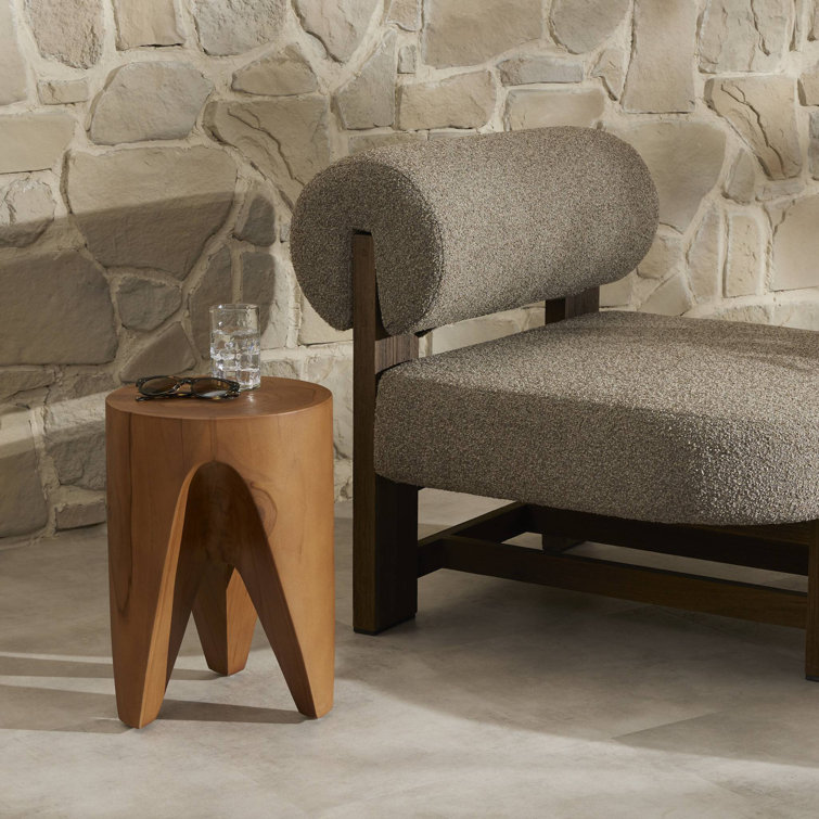 Sculptural Natural Teak Round Outdoor End Table, 12"