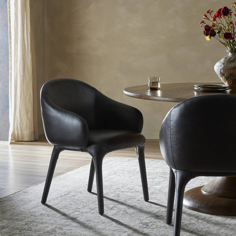 Black Genuine Leather Upholstered Arm Chair with Manufactured Wood Frame