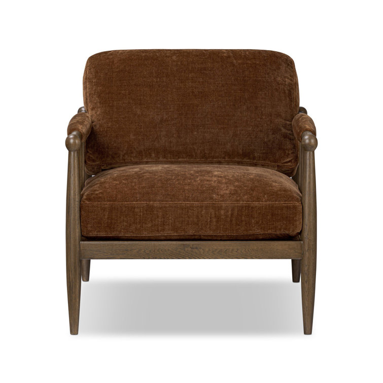 Sienna Velvet and Oak Wood Modern Accent Chair