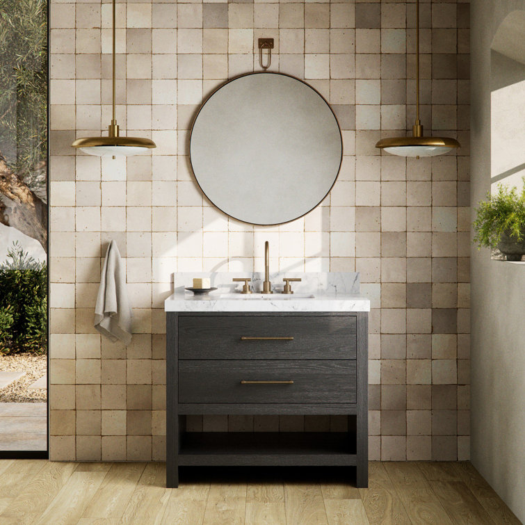Black Wash Oak Veneer and Carrara Marble Single Vanity