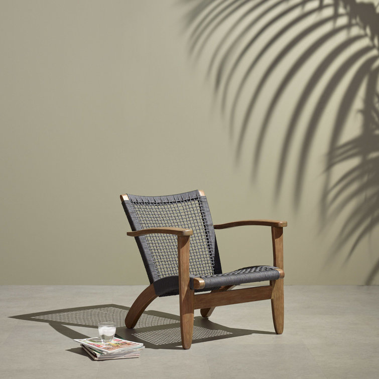 Gray and Natural Eucalyptus Outdoor Lounge Chair with Woven Seat