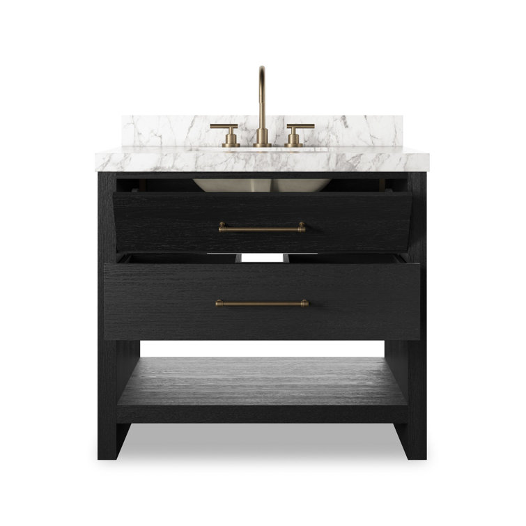 Black Wash Oak Veneer and Carrara Marble Single Vanity
