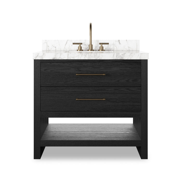 Black Wash Oak Veneer and Carrara Marble Single Vanity