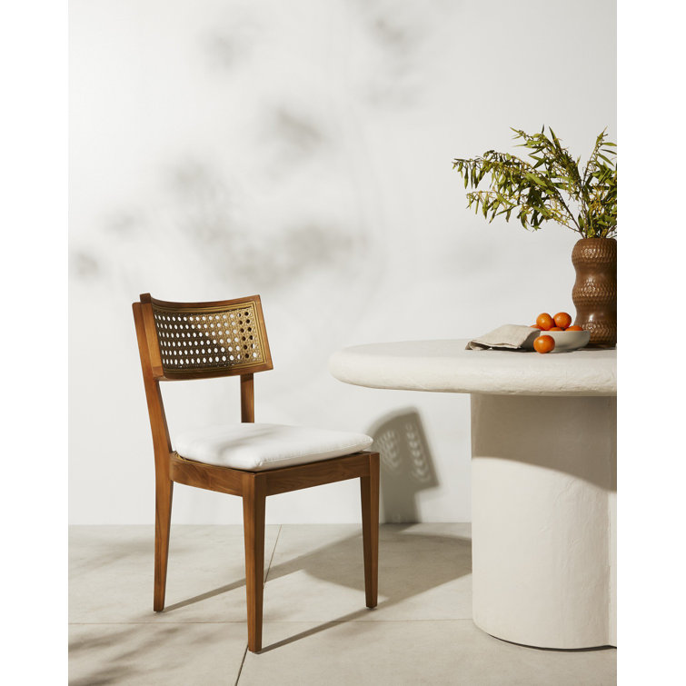 Jaz Mixed Material Natural Teak and Faux Rattan Dining Chair with Cushion