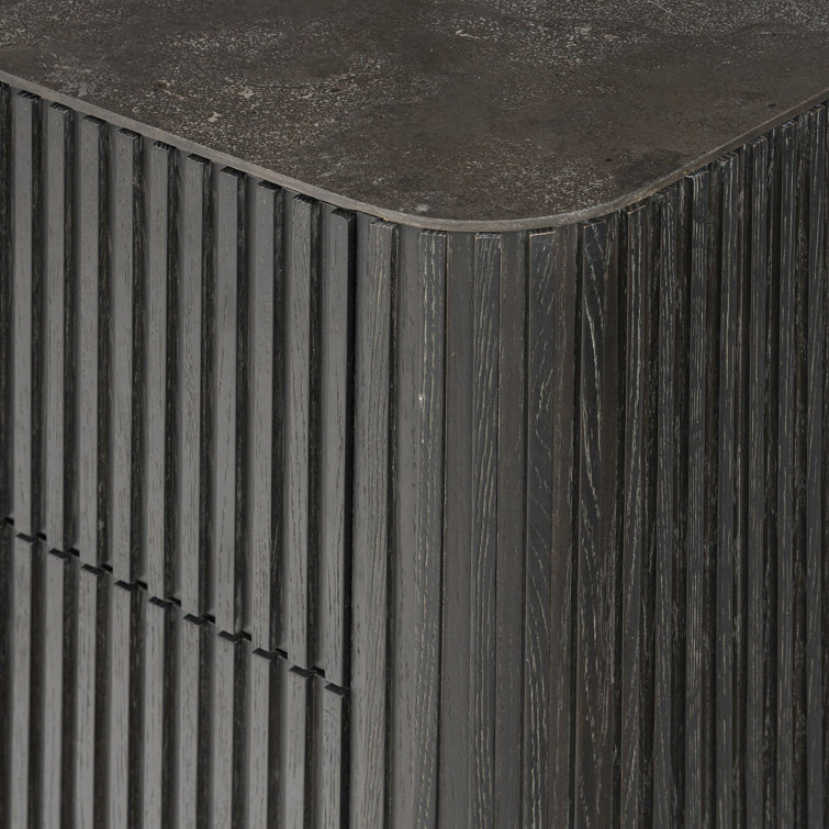 Black Oak and Stone 2-Drawer Nightstand with Brass Handles
