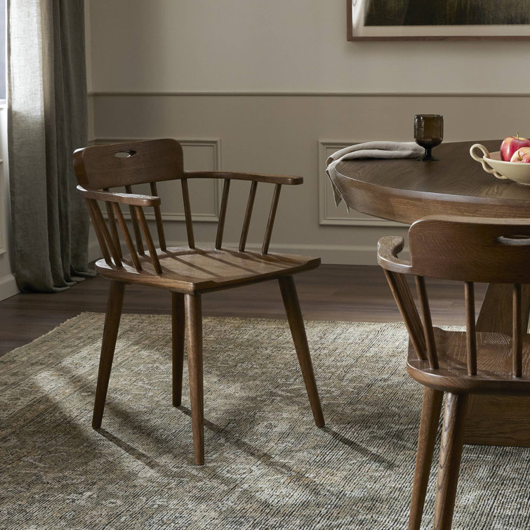Almond Oak Upholstered Windsor Arm Chair with Slat Back