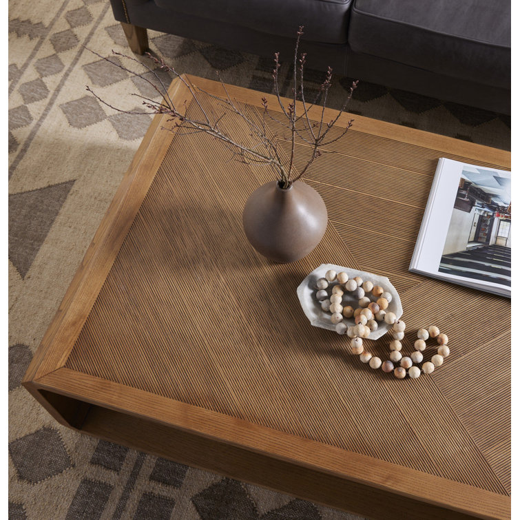 Natural Ash Rectangular Outdoor Wood Coffee Table with Storage