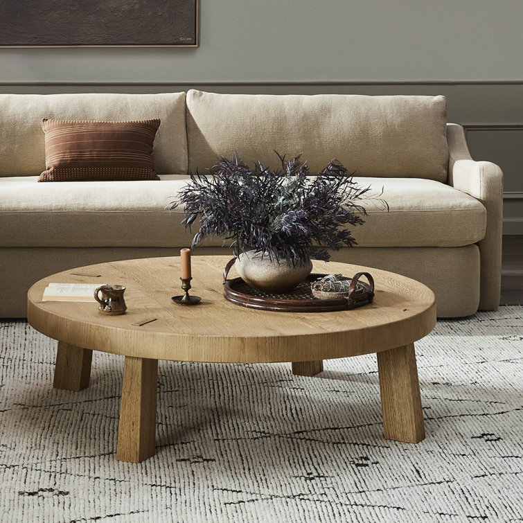 Worn Oak Round Coffee Table with Splayed Legs
