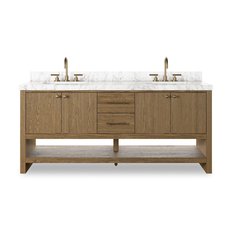 72" Double Vanity in Washed Natural Oak and Carrara Marble