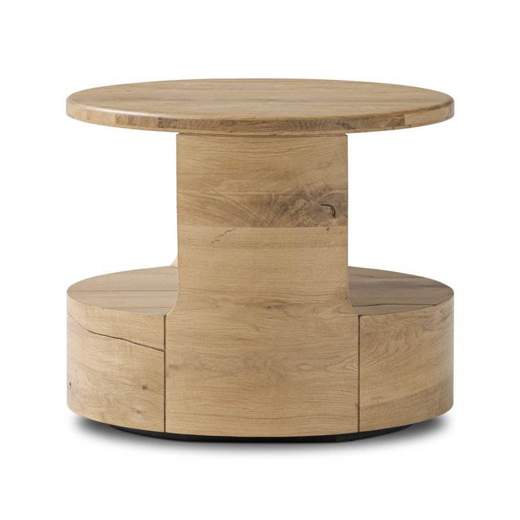 Matheus Round Reclaimed Oak End Table with Cutout Design