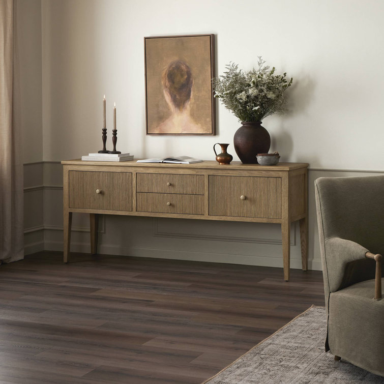 Distressed Black Oak Sideboard with Reeded Details