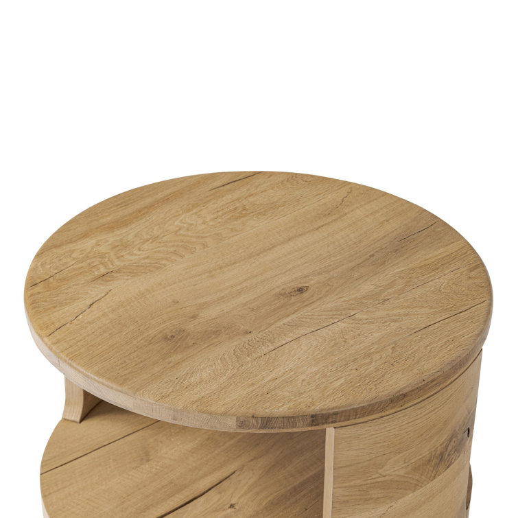 Matheus Round Reclaimed Oak End Table with Cutout Design