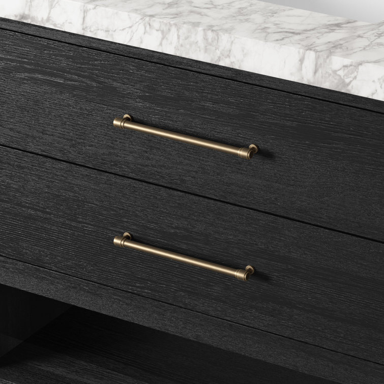 Black Wash Oak Veneer and Carrara Marble Single Vanity