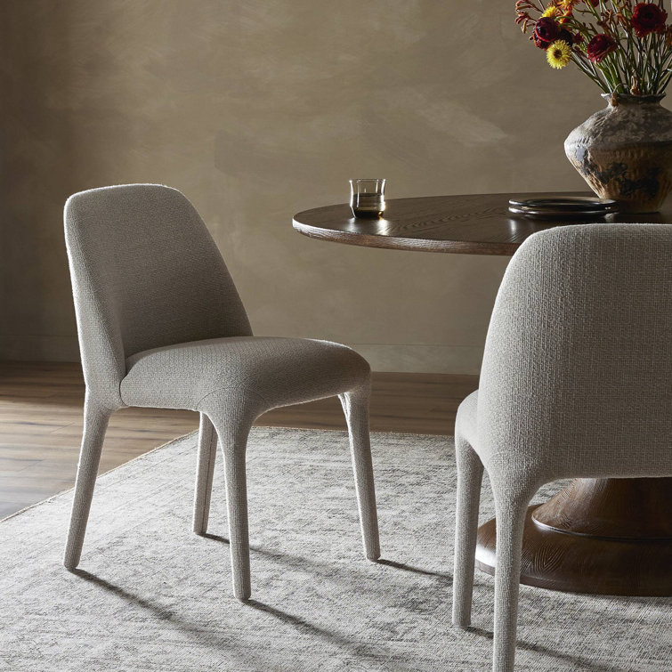 Off-White Upholstered Full Back Side Chair with Camel Legs