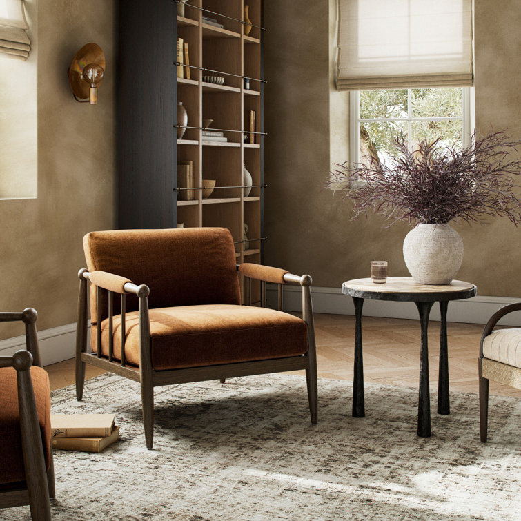 Sienna Velvet and Oak Wood Modern Accent Chair