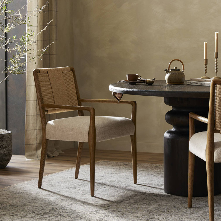 Betha Brown Wood and Polyester Blend Upholstered Arm Chair