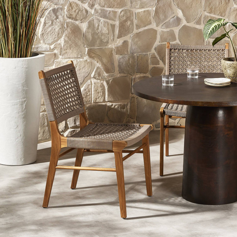 Contemporary Weathered Grey Teak Side Chair with Ivory Rope