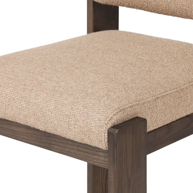 Brown Linen Upholstered Dining Chair with Ash Legs