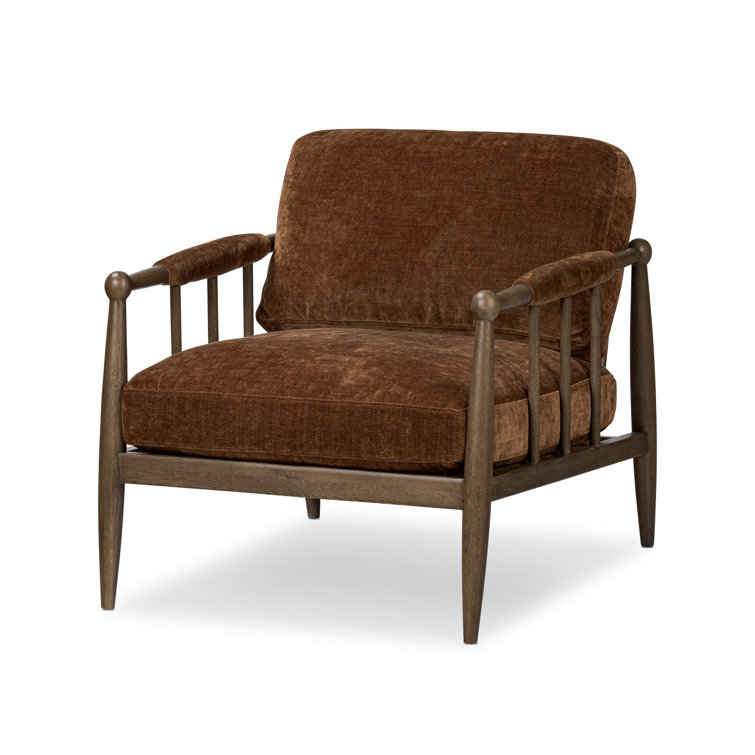 Sienna Velvet and Oak Wood Modern Accent Chair