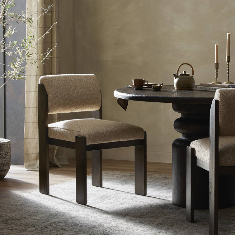 Brown Linen Upholstered Dining Chair with Ash Legs