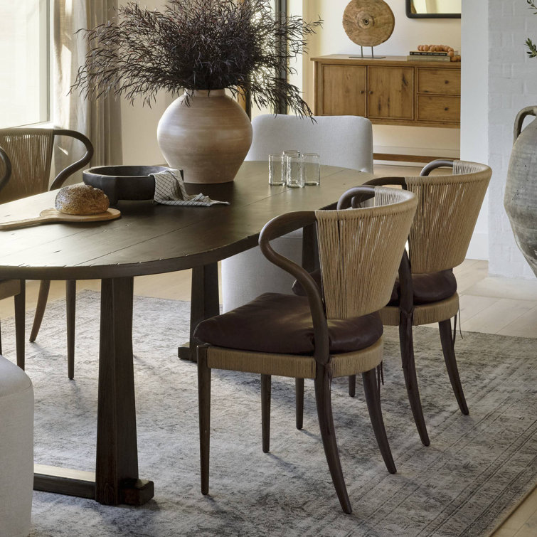 Mahogany Leather and Wood Side Chair with Rush Back