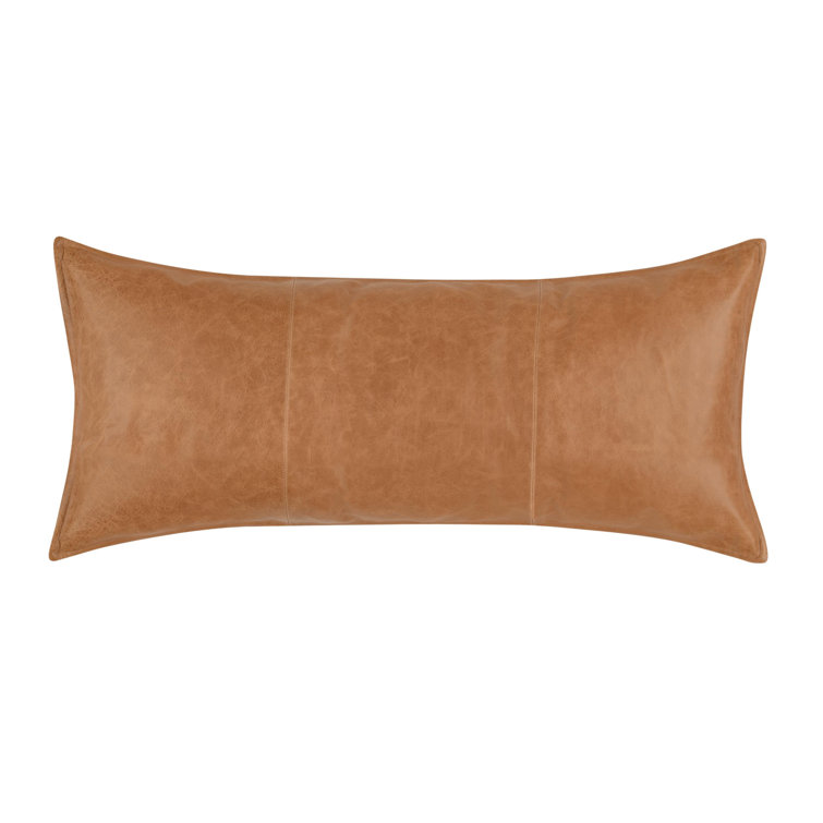 Chestnut Genuine Leather 16x36" Throw Pillow with Feather Insert