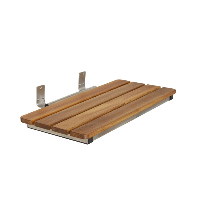 Natural Teak Wood Wall-Mount Folding Shower Seat with Stainless Steel Frame