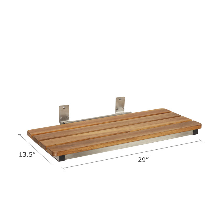 Natural Teak Wood Wall-Mount Folding Shower Seat with Stainless Steel Frame