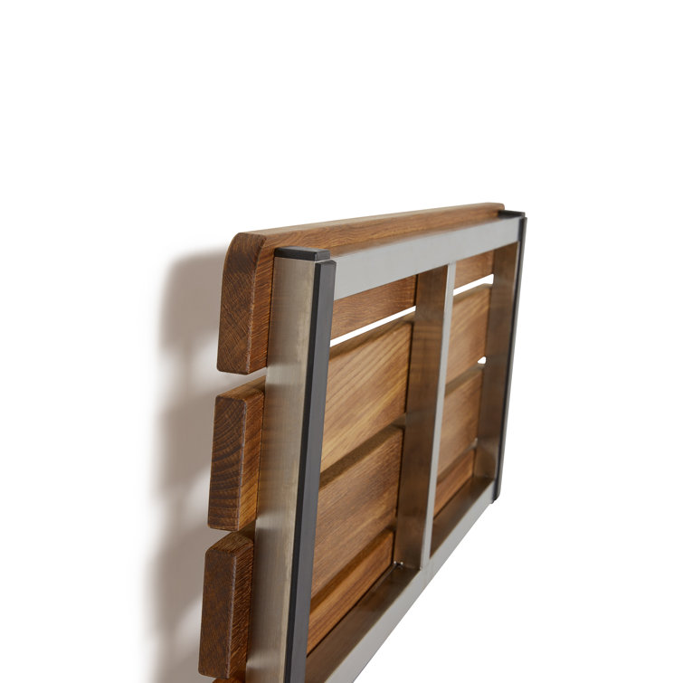 Natural Teak Wood Wall-Mount Folding Shower Seat with Stainless Steel Frame