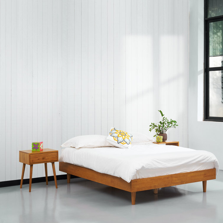 Full Rustic Oak Wood Frame Bed with Slats and Headboard