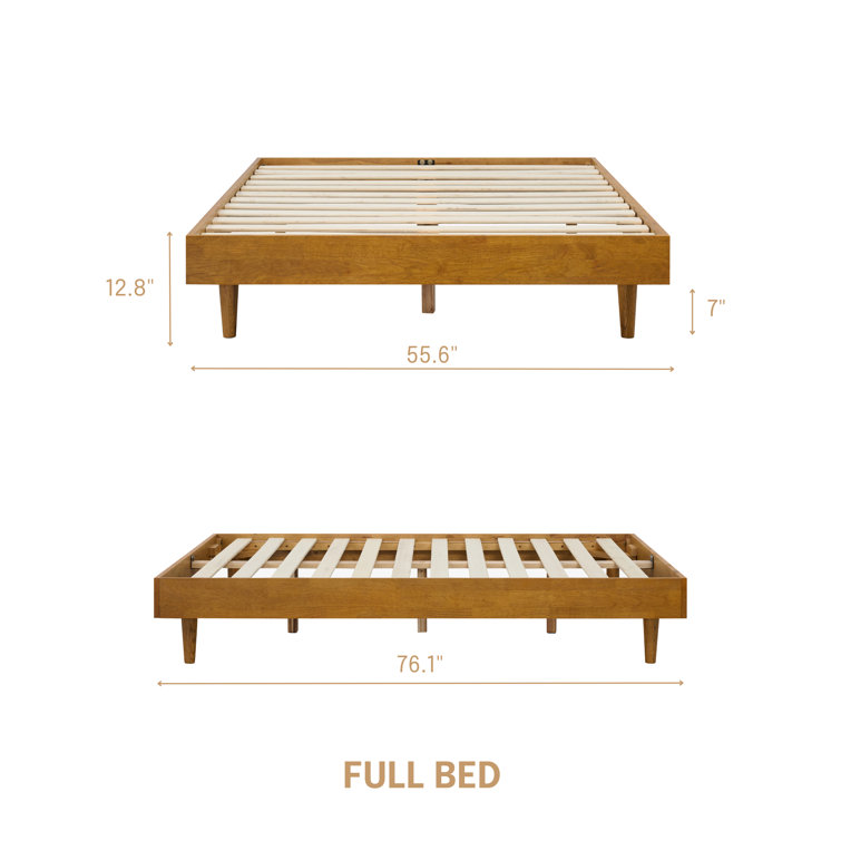 Full Rustic Oak Wood Frame Bed with Slats and Headboard