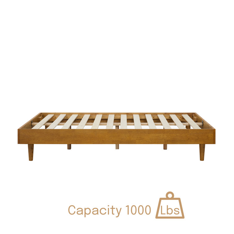 Full Rustic Oak Wood Frame Bed with Slats and Headboard
