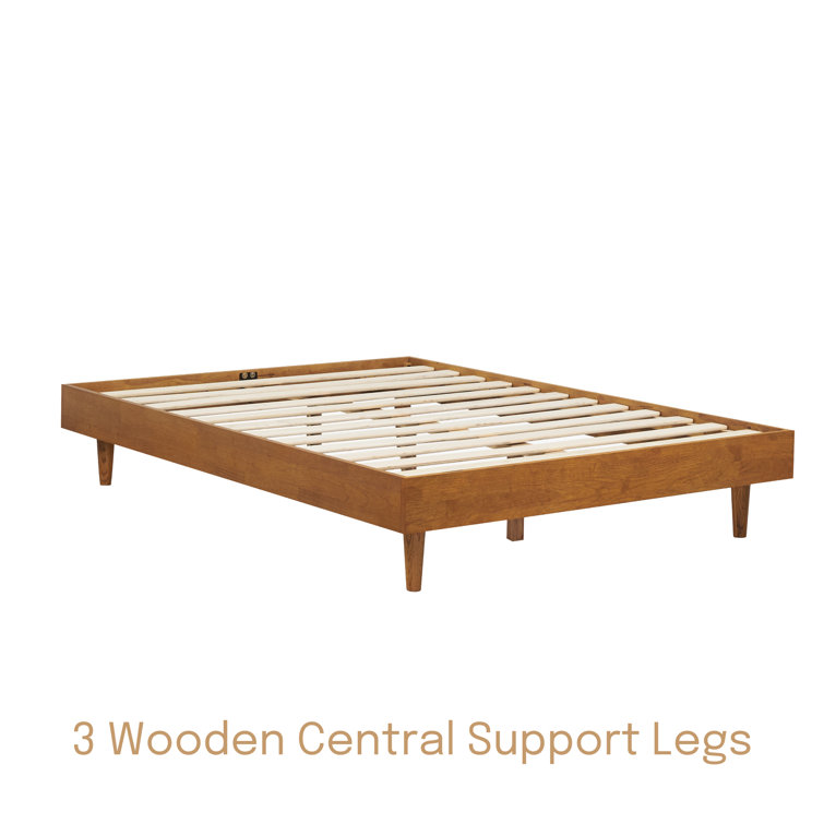 Full Rustic Oak Wood Frame Bed with Slats and Headboard