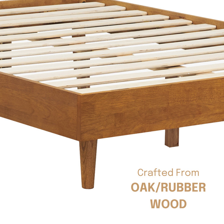 Full Rustic Oak Wood Frame Bed with Slats and Headboard