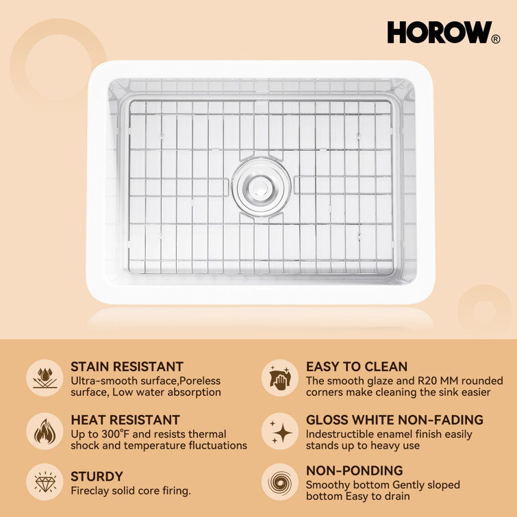 White Fireclay 27 in. Single Bowl Farmhouse Drop-in Sink