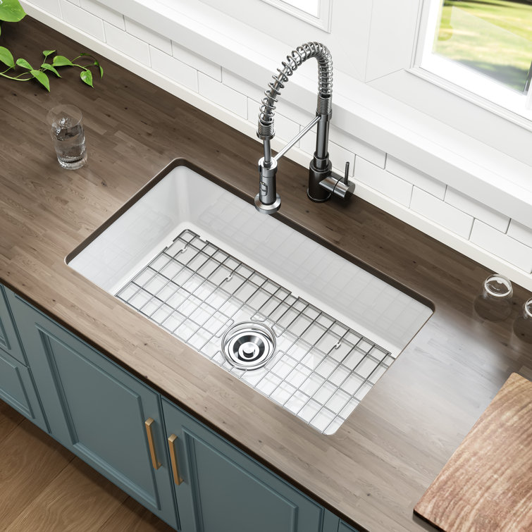 White Fireclay 32 in. Single Bowl Drop-In Kitchen Sink