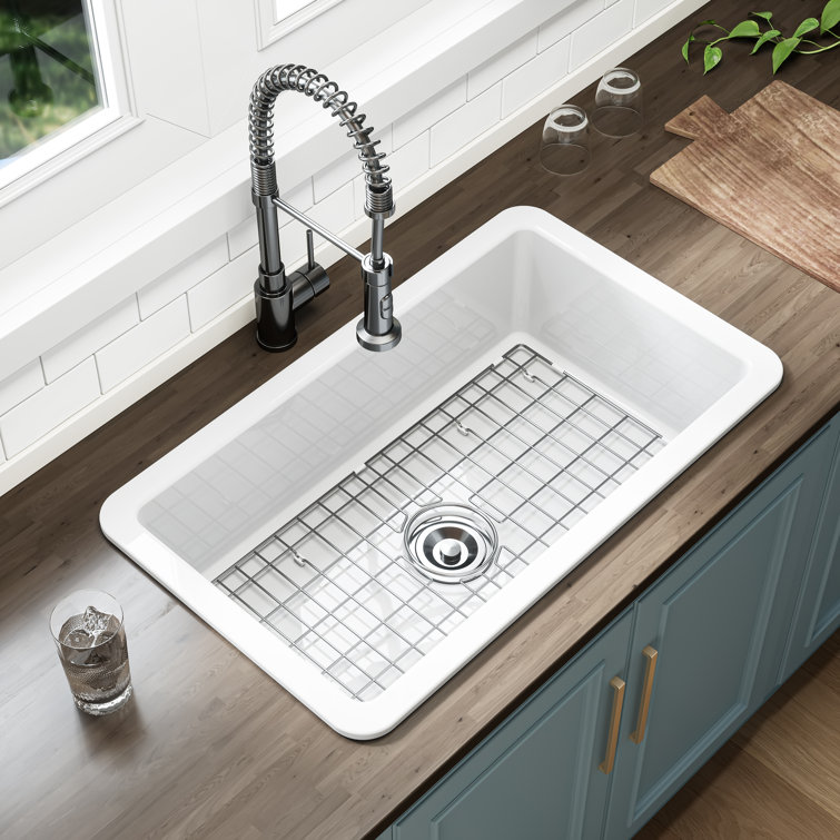 White Fireclay 32 in. Single Bowl Drop-In Kitchen Sink