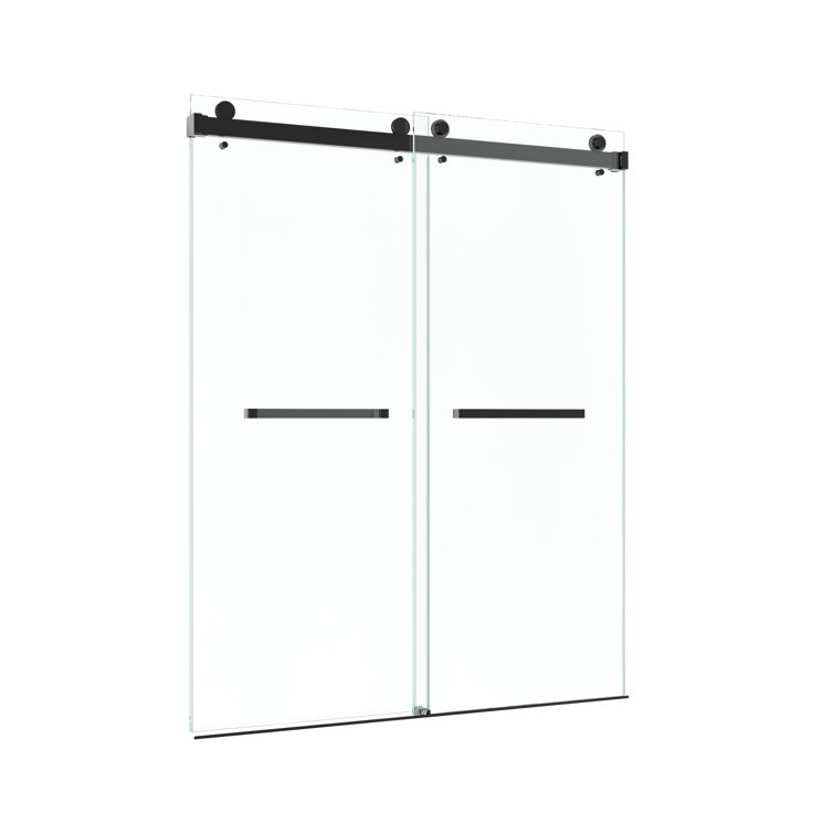 72-Inch Matte Black Frameless Double Sliding Shower Door with Clear Glass